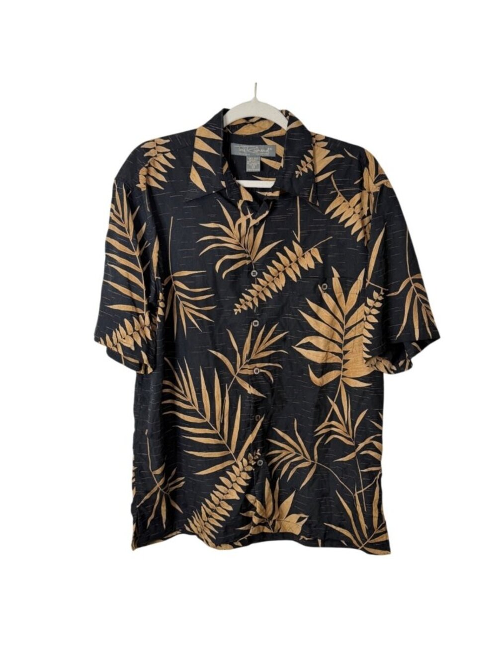 Tori Richard Mens Size M Silk Shirt Black & Gold Hawaiian Short Sleeve Tropical